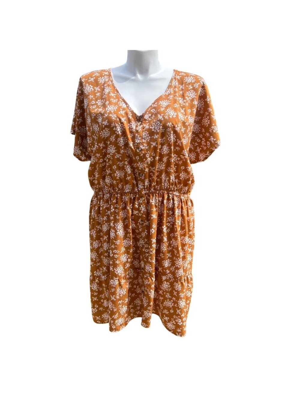 NWOT Women's Neutral Floral Print Babydoll Mini Dress Boho Cottage Plus Size 3X